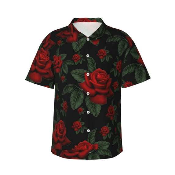 Haiem Roses Printed Hawaiian Shirt for Men - Men’s Casual Beach Summer Shirts - Stretch Fabric with Modern Fit-X-Large