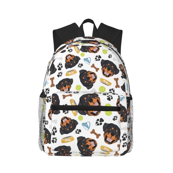 Haiem Rottweiler Lightweight Backpack for School, Classic Basic Water Resistant Casual Daypack for Travel with Bottle Side Pockets