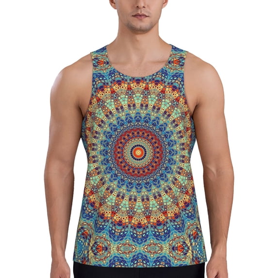 Haiem Round Mandala Men Workout Tank Top Gym Bodybuilding Sleeveless Muscle T Shirts Athletic Tank Breathable Workout Shirt-3X-Large