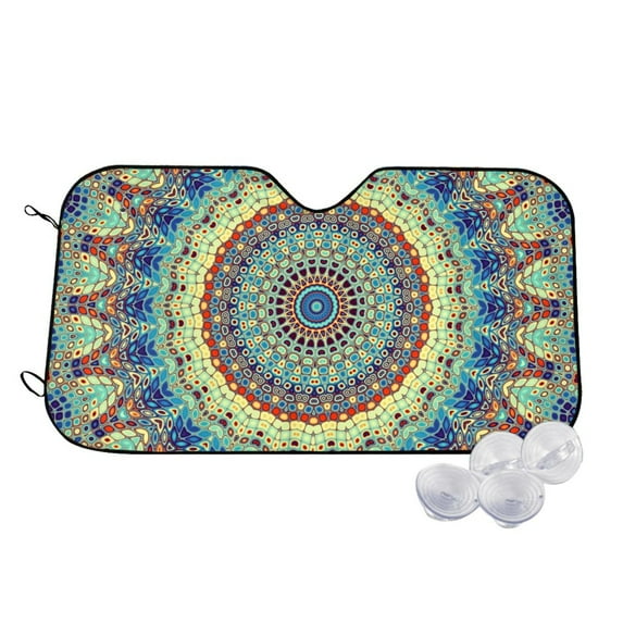 Haiem Round Mandala1 Car Windshield Sun Shade - Blocks UV Rays Sun Visor Protector, Sunshade to Keep Your Vehicle Cool, Universal Fit SUV Van Sedan-Medium