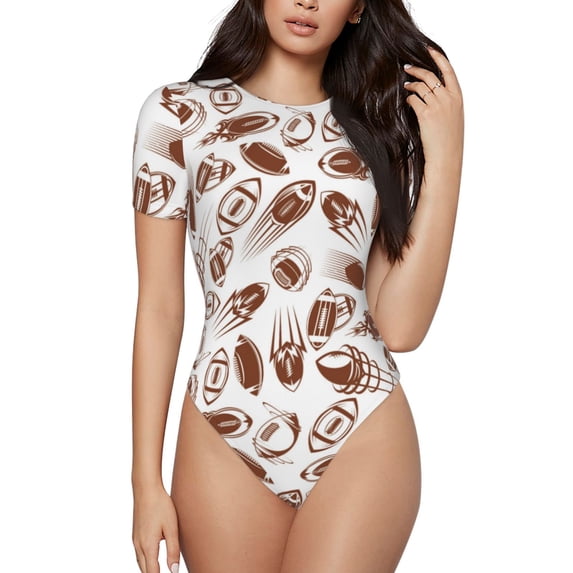 Haiem Rugby Style Women's Crew Neck Short Sleeve Bodysuit Tops Stretchy Slim Basic-Medium