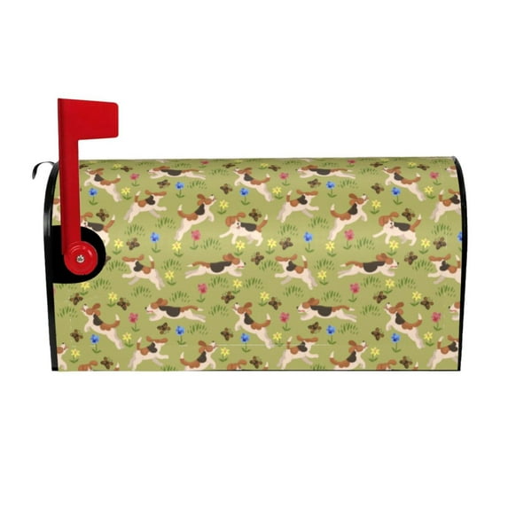 Haiem Running Beagle Mailbox Covers Magnetic ,Mailbox Wraps Post Letter Box Cover for Holiday Garden Yard Decor-25.5x21 in