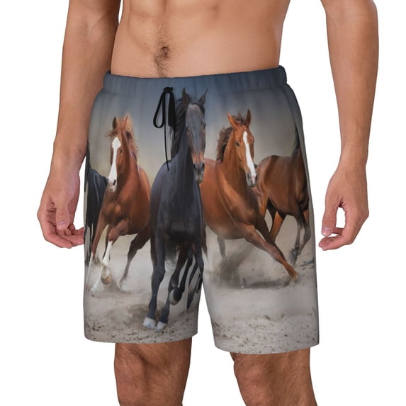 Haiem Running Horses Pattern Mens Swim Trunks with Compression Liner 2 in 1 Swimming Shorts Stretch Swimwear Quick Dry,Board Shorts-Medium