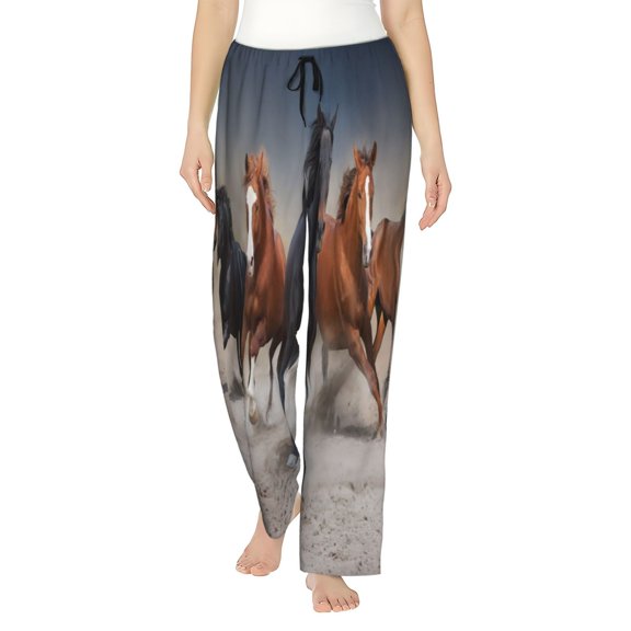 Haiem Running Horses Pattern Women's Pajama Pants Ultra Lightweight Pjs Bottoms Sleepwear Bottom Pants With Pocket Drawstring-Large