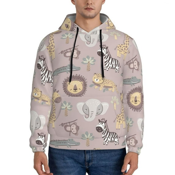 Haiem Safari Animals Patterned Men's Hoodie with Kangaroo Pocket - Ideal Pullover Sweatshirt for Daily Wear, Travel, and Home-Small