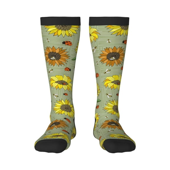 Haiem Sage Green With Sunflowers Socks, Funny Novelty Crazy Design Cotton Socks Sports Socks Knee High Socks For Men, Women,1Pairs - Gift For Working Friends