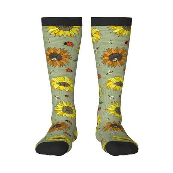Haiem Sage Green With Sunflowers Socks, Funny Novelty Crazy Design Cotton Socks Sports Socks Knee High Socks For Men, Women,1Pairs - Gift For Working Friends