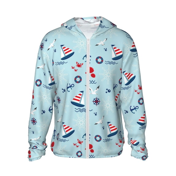 Haiem Sailboats Anchors UPF 50+ Fishing Shirts for Men Long Sleeve UV Sun Protection Hoodie Non-Mask Outdoor Hiking Shirts