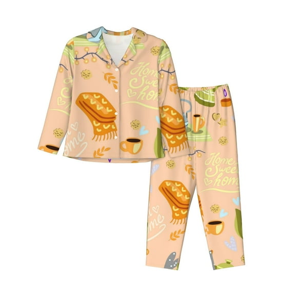 Haiem Scandinavian Style Hygge Pattern Women’s Long-sleeve Sleepwear,Sleepwear Set,2-piece Loungewear Set,Soft PJs Comfy Nightwear with Pockets-Medium