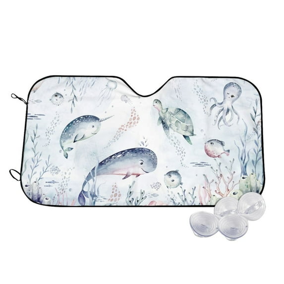 Haiem Sea Animals Car Windshield Sun Shade - Blocks UV Rays Sun Visor Protector, Sunshade to Keep Your Vehicle Cool, Universal Fit SUV Van Sedan-Medium