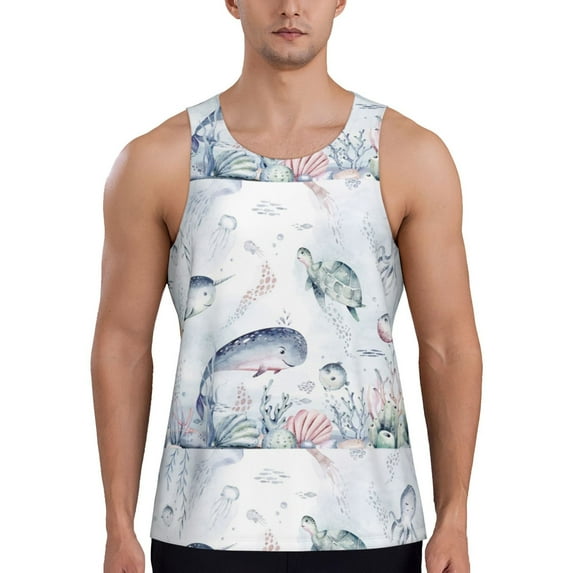 Haiem Sea Animals Men Workout Tank Top Gym Bodybuilding Sleeveless Muscle T Shirts Athletic Tank Breathable Workout Shirt-3X-Large