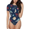 thumbnail image 1 of Haiem Sea Creatures Women's Crew Neck Short Sleeve Bodysuit Tops Stretchy Slim Basic-X-Large, 1 of 9
