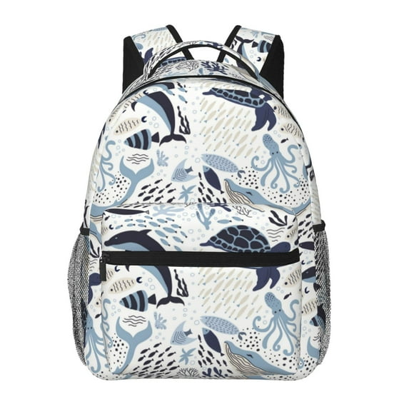 Haiem Sea Life Elements Printed School Backpack,Casual Travel Lightweight Backpack,Durable Comfortable Multifunctional Backpack,Laptop Backpack