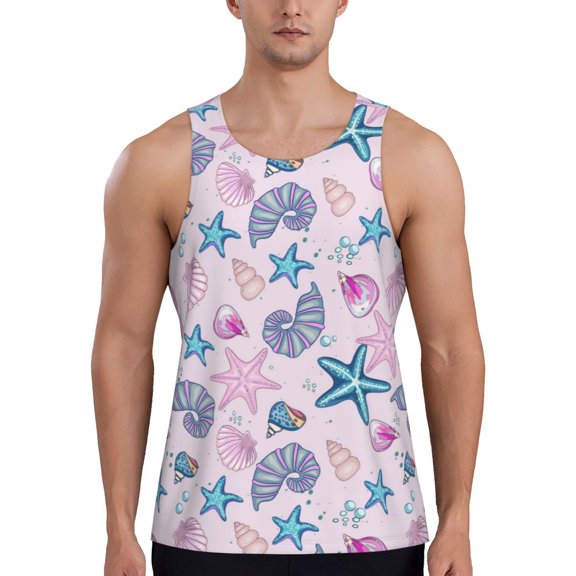 Haiem Sea Shells 3 Men Workout Tank Top Gym Bodybuilding Sleeveless Muscle T Shirts Athletic Tank Breathable Workout Shirt-Medium