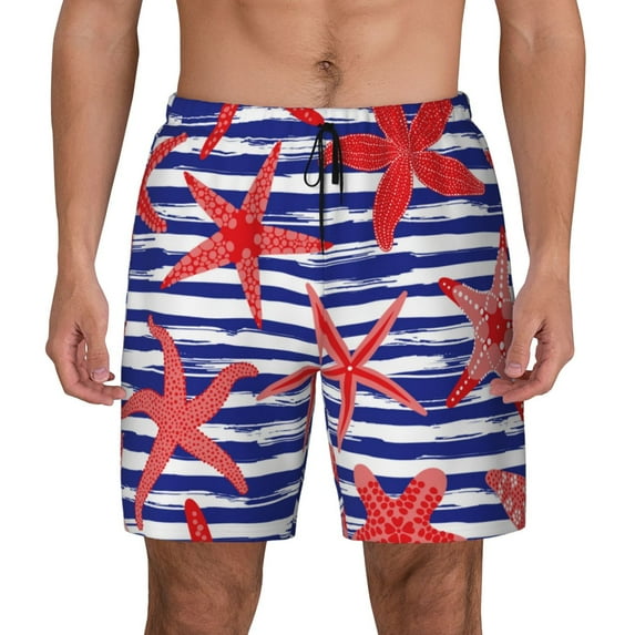 Haiem Sea Stars Mens Swim Trunks with Compression Liner 2 in 1 Swimming Shorts Stretch Swimwear Quick Dry,Board Shorts-3X-Large