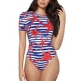 thumbnail image 1 of Haiem Sea Stars Women's Crew Neck Short Sleeve Bodysuit Tops Stretchy Slim Basic-Medium, 1 of 9