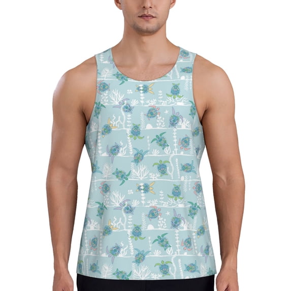 Haiem Sea Turtle Men Workout Tank Top Gym Bodybuilding Sleeveless Muscle T Shirts Athletic Tank Breathable Workout Shirt-Medium