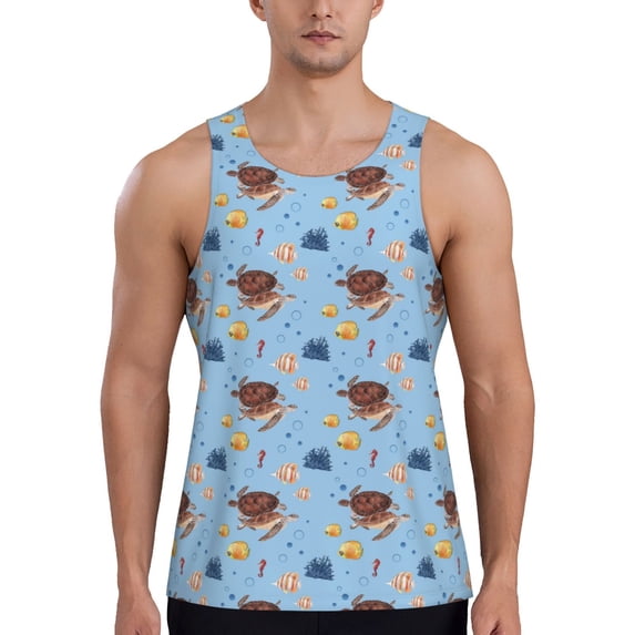 Haiem Sea Turtle Men Workout Tank Top Gym Bodybuilding Sleeveless Muscle T Shirts Athletic Tank Breathable Workout Shirt-Medium