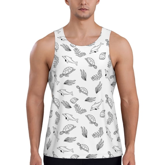 Haiem Sea Turtle Men Workout Tank Top Gym Bodybuilding Sleeveless Muscle T Shirts Athletic Tank Breathable Workout Shirt-XX-Large