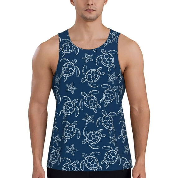 Haiem Sea Turtle Men Workout Tank Top Gym Bodybuilding Sleeveless Muscle T Shirts Athletic Tank Breathable Workout Shirt-XX-Large