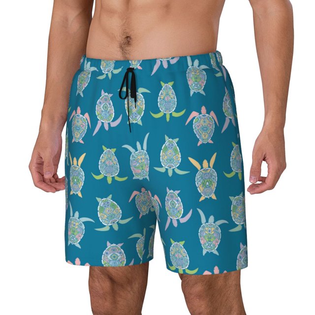 Haiem Sea Turtle Mens Swim Trunks with Compression Liner 2 in 1