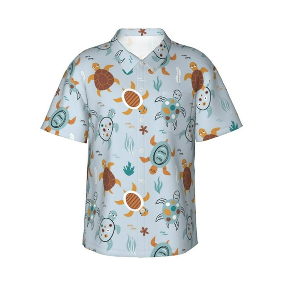 Haiem Sea Turtle Printed Hawaiian Shirt for Men - Men’s Casual Beach Summer Shirts - Stretch Fabric with Modern Fit-Small