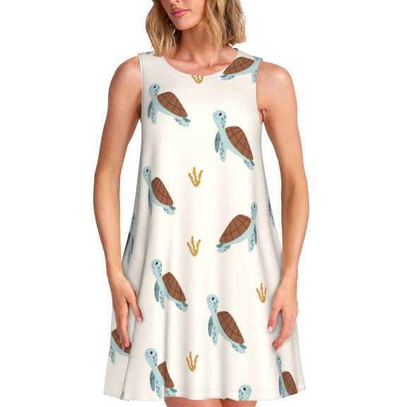 Haiem Sea Turtle for Women’s Summer Dresses – Casual Sleeveless Tank Loose Sundress, Lightweight Beach Dress