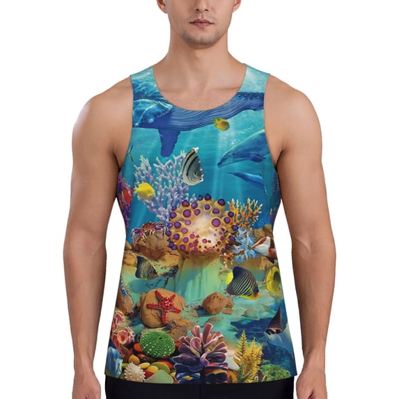 Haiem Sea World Men Workout Tank Top Gym Bodybuilding Sleeveless Muscle T Shirts Athletic Tank Breathable Workout Shirt-4X-Large