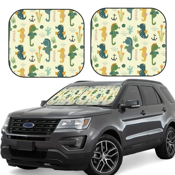 Haiem Seahorse Windshield Sun Shade: Universal Foldable 2-Piece Car Front Window Sunshade - Blocks Uv Rays, And Reduces Heat,Essential Car Accessory Small