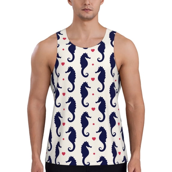 Haiem Seahorses and Hearts Men Workout Tank Top Gym Bodybuilding Sleeveless Muscle T Shirts Athletic Tank Breathable Workout Shirt-Small