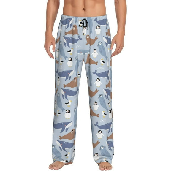 Haiem Seal Fox Seagull Whales Men's Pajama Pants Ultra Lightweight Pjs Bottoms Sleepwear Bottom Pants With Pocket Drawstring-Large