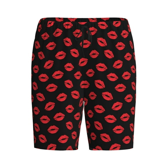 Haiem Sexy Red Lips Kiss Men's Pajama Short with Soft Woven Cotton Elastic Waistband Sleep Short-Large