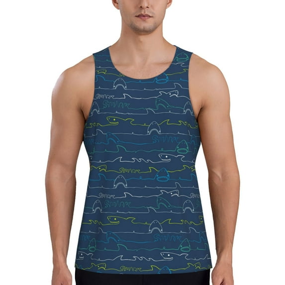 Haiem Shark (2) Men Workout Tank Top Gym Bodybuilding Sleeveless Muscle T Shirts Athletic Tank Breathable Workout Shirt-Small