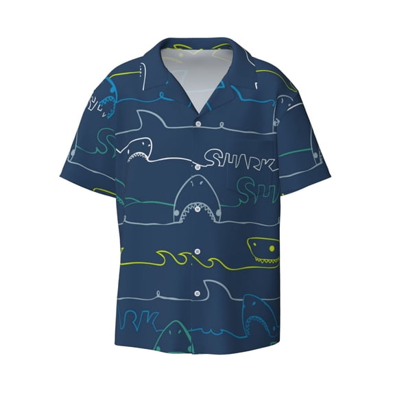 Haiem Shark Men's Casual Shirts Short Sleeve Button Down Shirts Fashion Textured Summer Beach Shirt-3X-Large