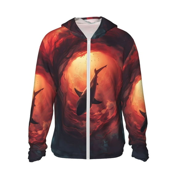 Haiem Shark Underwater Vortex UPF 50+ Fishing Shirts for Men Long Sleeve UV Sun Protection Hoodie Non-Mask Outdoor Hiking Shirts