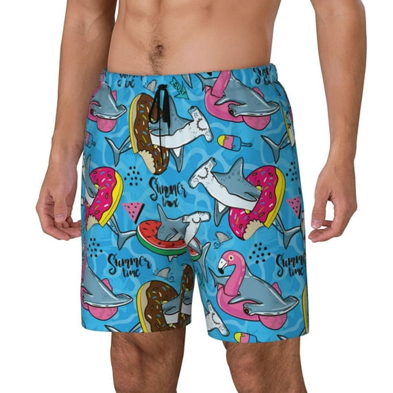Haiem Sharks Summer Mens Swim Trunks with Compression Liner 2 in 1 Swimming Shorts Stretch Swimwear Quick Dry,Board Shorts-Large