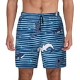 thumbnail image 1 of Haiem Sharks on White Blue Striped Mens Swim Trunks with Compression Liner 2 in 1 Swimming Shorts Stretch Swimwear Quick Dry,Board Shorts-Small, 1 of 9
