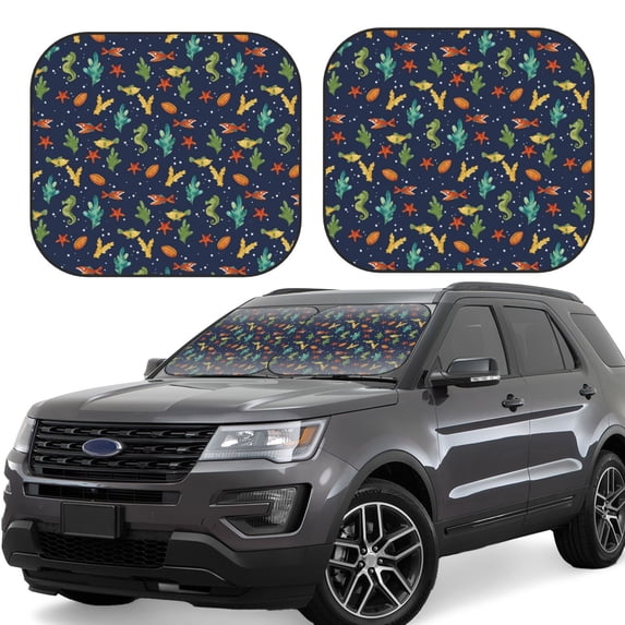 Haiem Shells and Seaweed Car Windshield Sun Shade (2 Pieces) Foldable Windshield Sun Shade Car Accessories for Truck SUV Pickup-Small