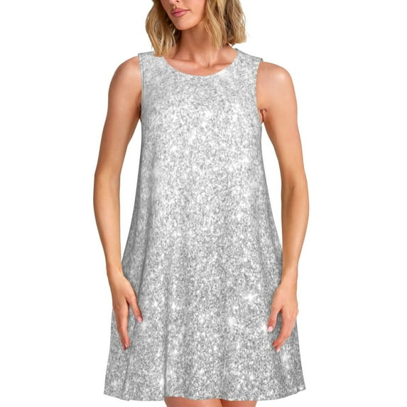 Haiem Silver Glitter for Women’s Summer Dresses – Casual Sleeveless Tank Loose Sundress, Lightweight Beach Dress