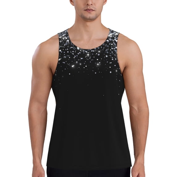 Haiem Silver Glitter1 Men Workout Tank Top Gym Bodybuilding Sleeveless Muscle T Shirts Athletic Tank Breathable Workout Shirt-