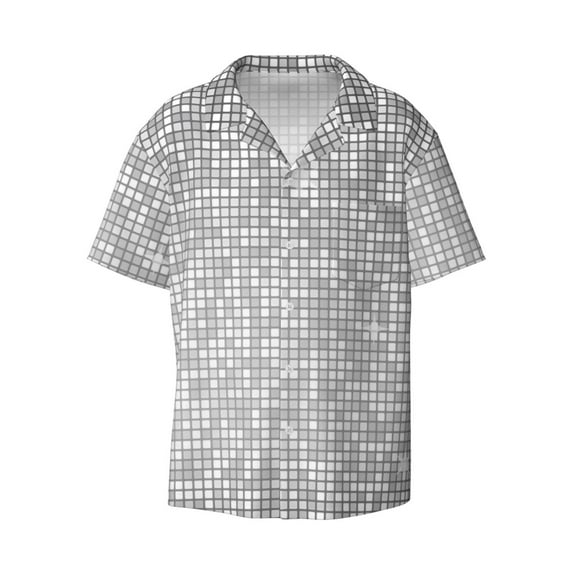 Haiem Silver Mosaic Men's Casual Shirts Short Sleeve Button Down Shirts Fashion Textured Summer Beach Shirt-Medium