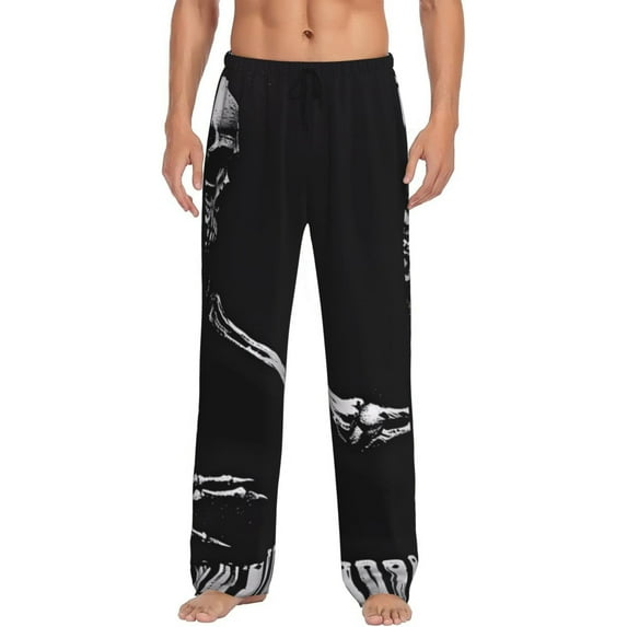 Haiem Skeleton Playing Xylophone Men's Pajama Pants Ultra Lightweight Pjs Bottoms Sleepwear Bottom Pants With Pocket Drawstring-X-Large