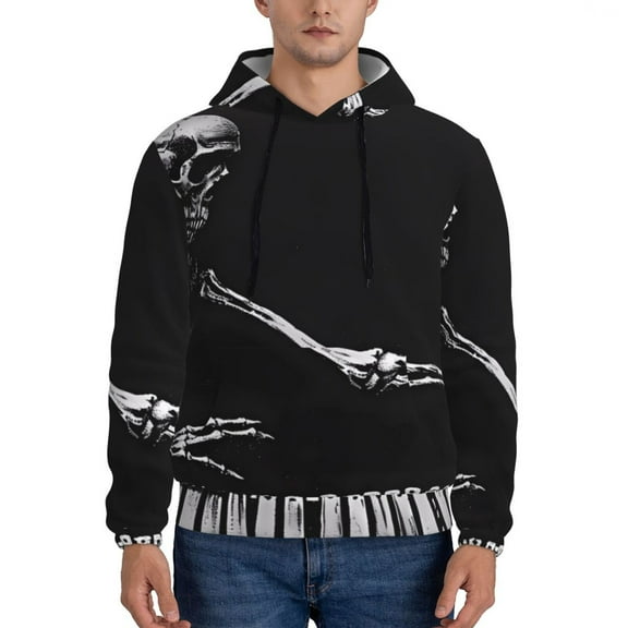 Haiem Skeleton Playing Xylophone Patterned Men's Hoodie with Kangaroo Pocket - Ideal Pullover Sweatshirt for Daily Wear, Travel, and Home-3X-Large