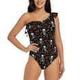 thumbnail image 1 of Haiem Skeleton with Roses Women's One Piece Swimsuits Tummy Control One Shoulder Bathing Suits Ruffle Swimwear-Medium, 1 of 8