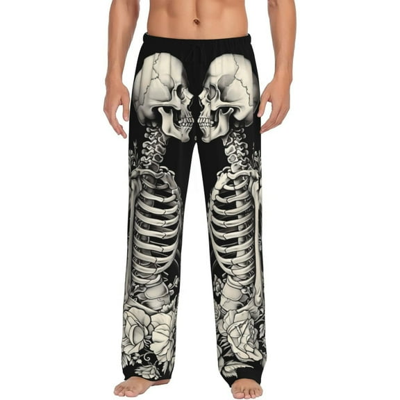 Haiem Skeletons Love Flowers Men's Pajama Pants Ultra Lightweight Pjs Bottoms Sleepwear Bottom Pants With Pocket Drawstring-Small