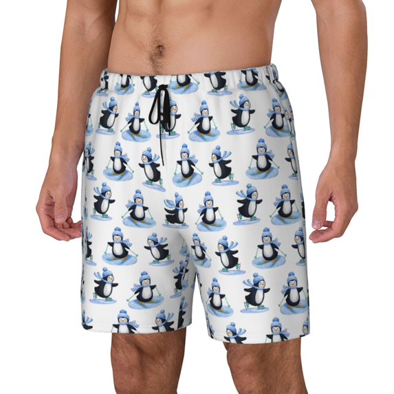 Haiem Skiing Penguin Funny Mens Swim Trunks with Compression Liner 2 in 1 Swimming Shorts Stretch Swimwear Quick Dry,Board Shorts-X-Large
