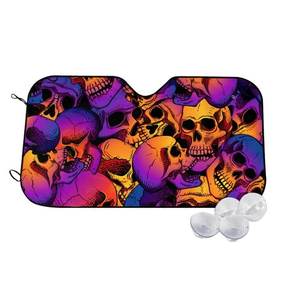 Haiem Skull Car Windshield Sun Shade - Blocks UV Rays Sun Visor Protector, Sunshade to Keep Your Vehicle Cool, Universal Fit SUV Van Sedan-Small