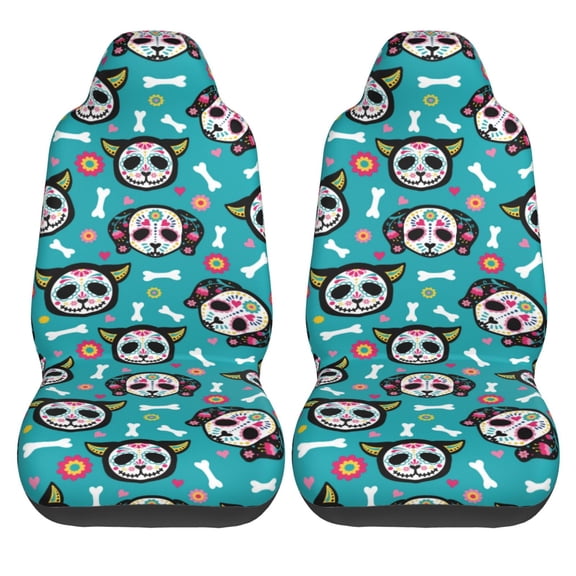 Haiem Skull Cat Printed Car Seat Covers Set of 2, Universal Fit Car Seat Covers,Protective Seat Covers,Comfortable Car Seat Covers, Easy Installation Seat Covers, Vehicle Seat Covers