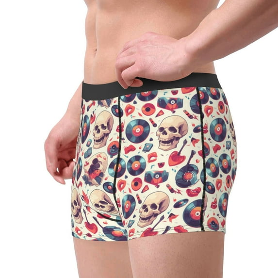Haiem Skull Guitar record lips Men's Boxer Briefs, Every Day Comfort Stretch Cotton Moisture-Wicking Underwear-Medium
