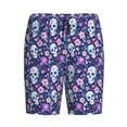 Haiem Skull Purple Flower Men's Pajama Short with Soft Woven Cotton